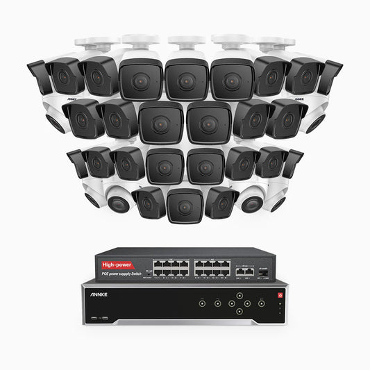 ANNKE H500 - 3K 32 Channel PoE Security System with 26 Bullet & 6 Turret Cameras, EXIR 2.0 Night Vision, Built-in Mic & SD Card Slot, Works with Alexa, 16-Port PoE Switch Included ,IP67 Waterproof, RTSP Supported