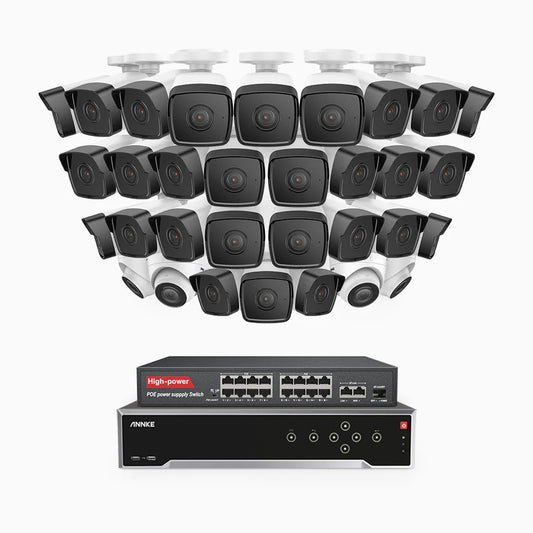 ANNKE H500 - 3K 32 Channel PoE Security System with 28 Bullet & 4 Turret Cameras, EXIR 2.0 Night Vision, Built-in Mic & SD Card Slot, Works with Alexa, 16-Port PoE Switch Included ,IP67 Waterproof, RTSP Supported