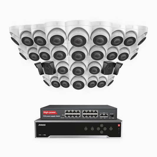 ANNKE H500 - 3K 32 Channel PoE Security System with 4 Bullet & 28 Turret Cameras, EXIR 2.0 Night Vision, Built-in Mic & SD Card Slot, Works with Alexa, 16-Port PoE Switch Included ,IP67 Waterproof, RTSP Supported