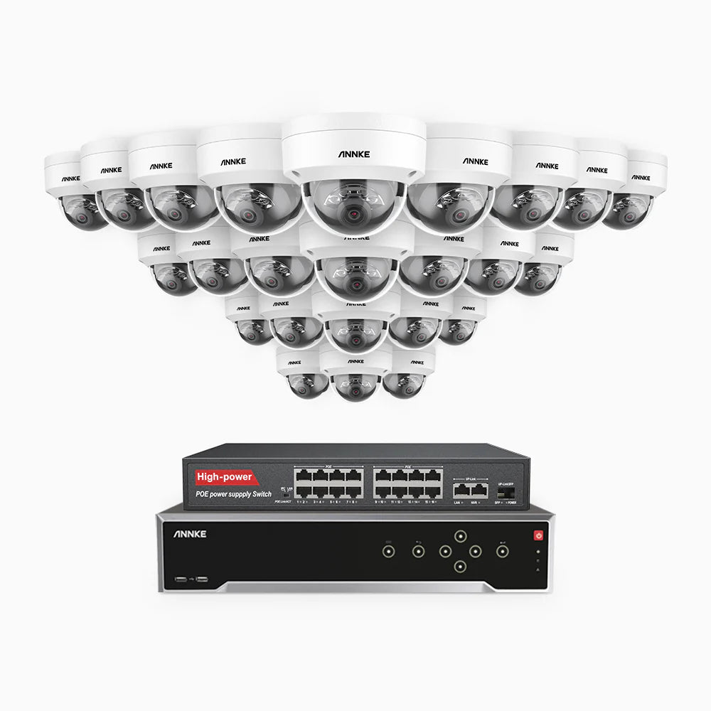 ANNKE H800 - 4K 32 Channel 24 Cameras PoE Security System, Human & Vehicle Detection, Color & IR Night Vision, Built-in Mic, RTSP Supported, 16-Port PoE Switch Included