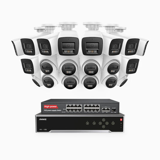 ANNKE H1200 - 4K 12MP 32 Channel PoE Security System with 10 Bullet & 10 Turret Cameras, Color & IR Night Vision, Human & Vehicle Detection, H.265+, Built-in Microphone, Max. 512 GB Local Storage, IP67