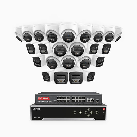 ANNKE H800 - 4K 32 Channel PoE Security System with 10 Bullet & 14 Turret Cameras, Human & Vehicle Detection, Color & IR Night Vision, Built-in Mic, RTSP Supported, 16-Port PoE Switch Included