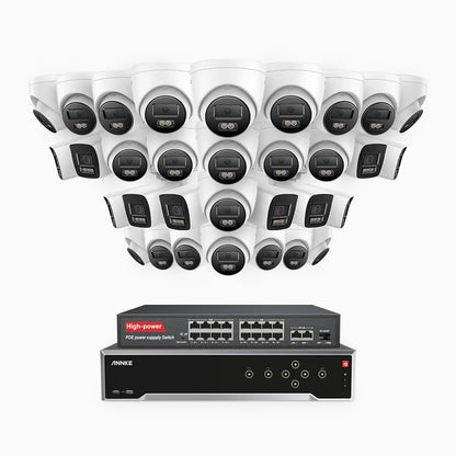 ANNKE H800 - 4K 32 Channel PoE Security System with 10 Bullet & 22 Turret Cameras, Human & Vehicle Detection, Color & IR Night Vision, Built-in Mic, RTSP Supported, 16-Port PoE Switch Included