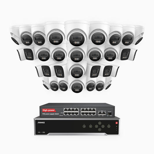 ANNKE H800 - 4K 32 Channel PoE Security System with 10 Bullet & 22 Turret Cameras, Human & Vehicle Detection, Color & IR Night Vision, Built-in Mic, RTSP Supported, 16-Port PoE Switch Included