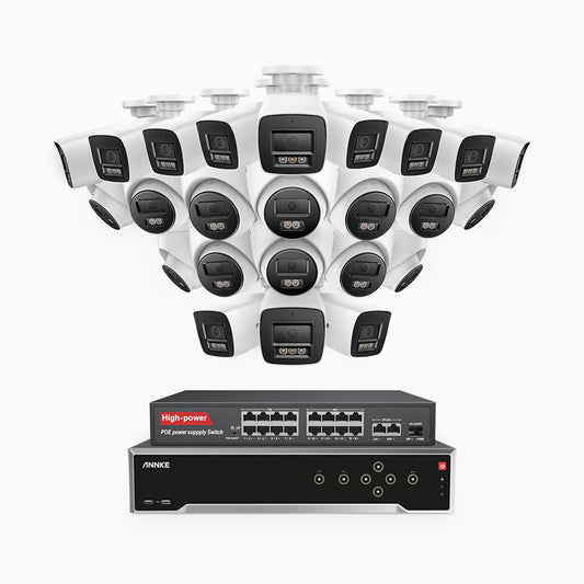 ANNKE H800 - 4K 32 Channel PoE Security System with 12 Bullet & 12 Turret Cameras, Human & Vehicle Detection, Color & IR Night Vision, Built-in Mic, RTSP Supported, 16-Port PoE Switch Included