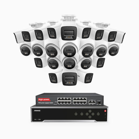 ANNKE H800 - 4K 32 Channel PoE Security System with 14 Bullet & 10 Turret Cameras, Human & Vehicle Detection, Color & IR Night Vision, Built-in Mic, RTSP Supported, 16-Port PoE Switch Included