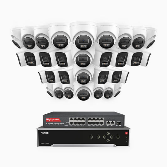 ANNKE H800 - 4K 32 Channel PoE Security System with 14 Bullet & 18 Turret Cameras, Human & Vehicle Detection, Color & IR Night Vision, Built-in Mic, RTSP Supported, 16-Port PoE Switch Included