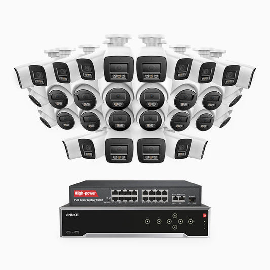 ANNKE H800 - 4K 32 Channel PoE Security System with 16 Bullet & 16 Turret Cameras, Human & Vehicle Detection, Color & IR Night Vision, Built-in Mic, RTSP Supported, 16-Port PoE Switch Included