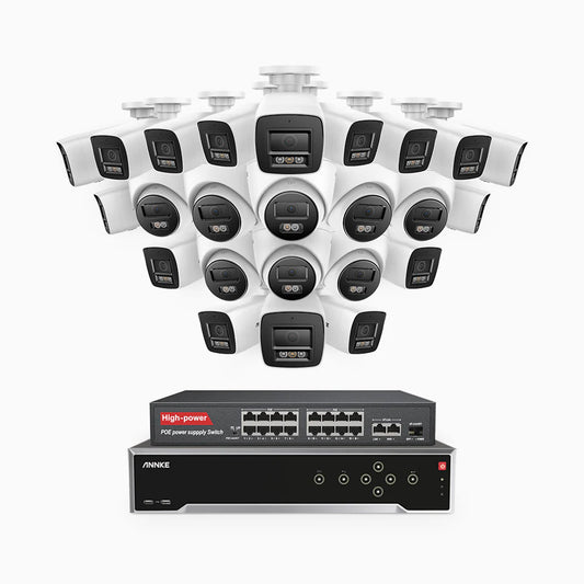 ANNKE H800 - 4K 32 Channel PoE Security System with 16 Bullet & 8 Turret Cameras, Human & Vehicle Detection, Color & IR Night Vision, Built-in Mic, RTSP Supported, 16-Port PoE Switch Included