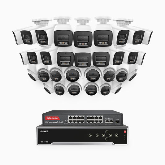 ANNKE H800 - 4K 32 Channel PoE Security System with 18 Bullet & 14 Turret Cameras, Human & Vehicle Detection, Color & IR Night Vision, Built-in Mic, RTSP Supported, 16-Port PoE Switch Included