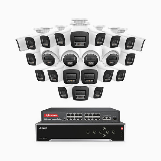 ANNKE H800 - 4K 32 Channel PoE Security System with 20 Bullet & 4 Turret Cameras, Human & Vehicle Detection, Color & IR Night Vision, Built-in Mic, RTSP Supported, 16-Port PoE Switch Included
