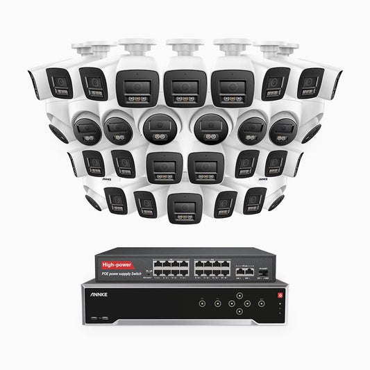 ANNKE H800 - 4K 32 Channel PoE Security System with 22 Bullet & 10 Turret Cameras, Human & Vehicle Detection, Color & IR Night Vision, Built-in Mic, RTSP Supported, 16-Port PoE Switch Included