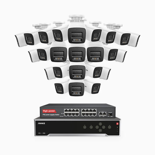 ANNKE H800 - 4K 32 Channel 24 Cameras PoE Security System, Human & Vehicle Detection, Color & IR Night Vision, Built-in Mic, RTSP Supported, 16-Port PoE Switch Included