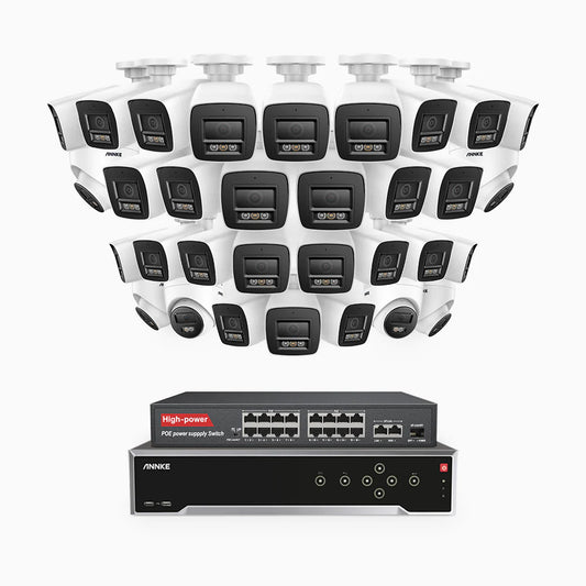ANNKE H800 - 4K 32 Channel PoE Security System with 26 Bullet & 6 Turret Cameras, Human & Vehicle Detection, Color & IR Night Vision, Built-in Mic, RTSP Supported, 16-Port PoE Switch Included