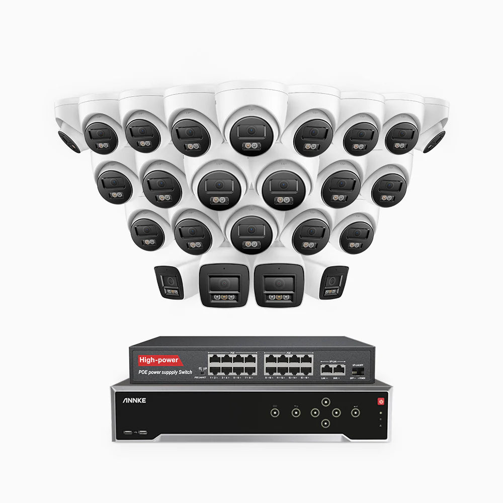 ANNKE H800 - 4K 32 Channel PoE Security System with 4 Bullet & 20 Turret Cameras, Human & Vehicle Detection, Color & IR Night Vision, Built-in Mic, RTSP Supported, 16-Port PoE Switch Included