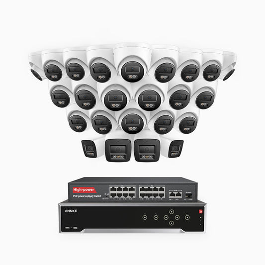 ANNKE H800 - 4K 32 Channel PoE Security System with 4 Bullet & 20 Turret Cameras, Human & Vehicle Detection, Color & IR Night Vision, Built-in Mic, RTSP Supported, 16-Port PoE Switch Included