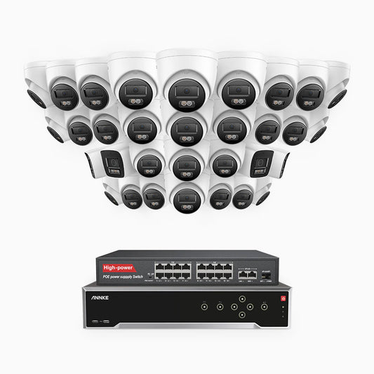 ANNKE H800 - 4K 32 Channel PoE Security System with 4 Bullet & 28 Turret Cameras, Human & Vehicle Detection, Color & IR Night Vision, Built-in Mic, RTSP Supported, 16-Port PoE Switch Included
