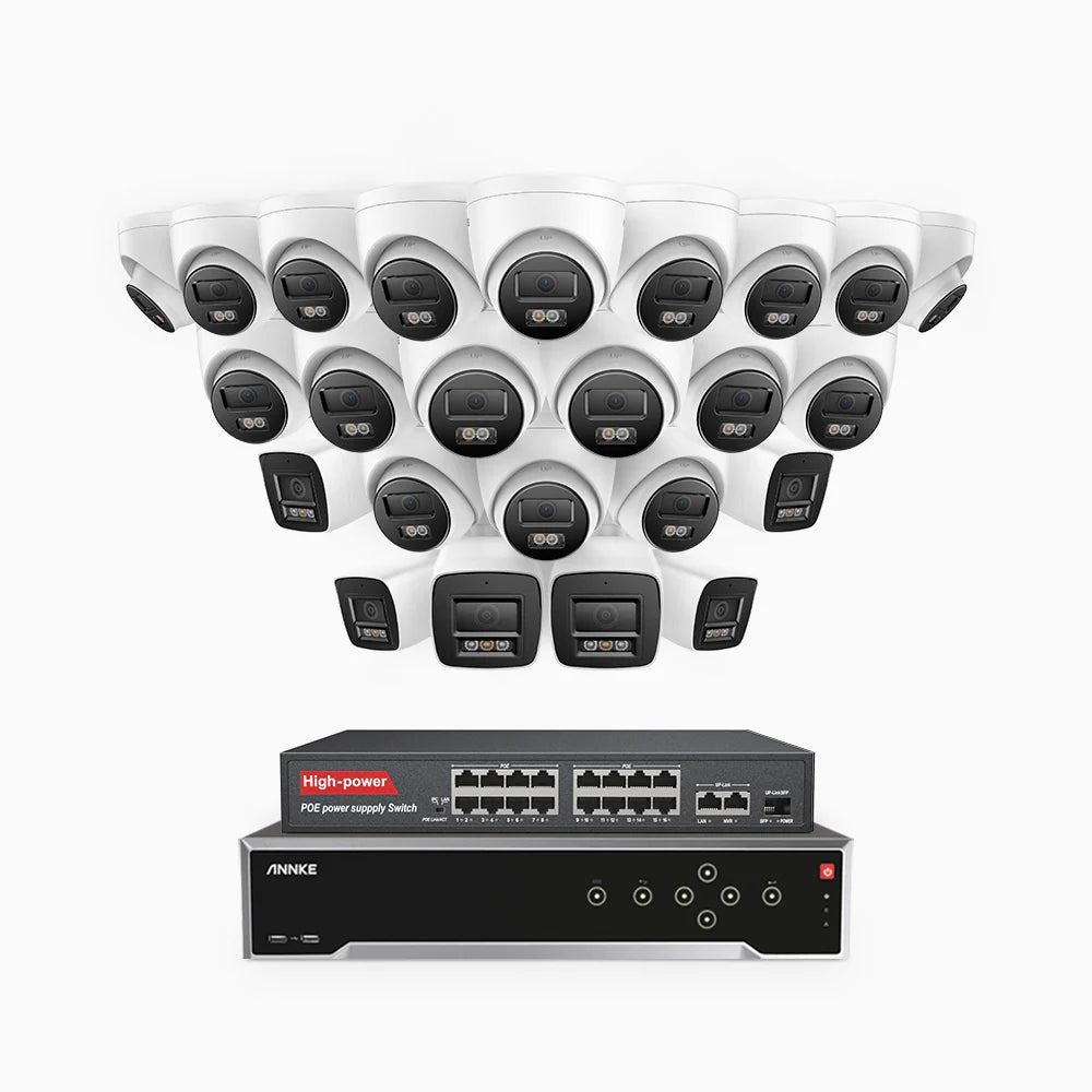 ANNKE H800 - 4K 32 Channel PoE Security System with 6 Bullet & 18 Turret Cameras, Human & Vehicle Detection, Color & IR Night Vision, Built-in Mic, RTSP Supported, 16-Port PoE Switch Included