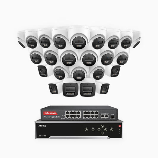 ANNKE H800 - 4K 32 Channel PoE Security System with 6 Bullet & 18 Turret Cameras, Human & Vehicle Detection, Color & IR Night Vision, Built-in Mic, RTSP Supported, 16-Port PoE Switch Included