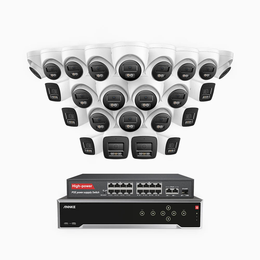 ANNKE H800 - 4K 32 Channel PoE Security System with 8 Bullet & 16 Turret Cameras, Human & Vehicle Detection, Color & IR Night Vision, Built-in Mic, RTSP Supported, 16-Port PoE Switch Included
