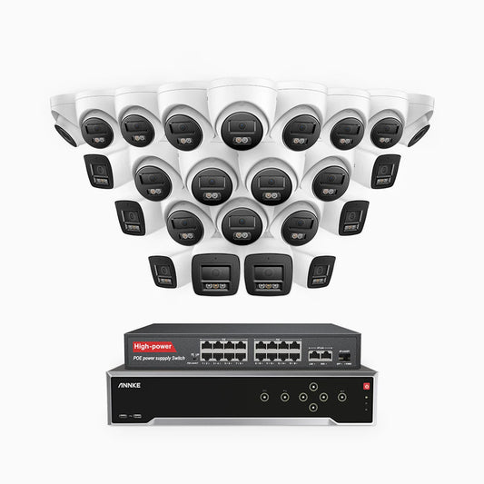 ANNKE H800 - 4K 32 Channel PoE Security System with 8 Bullet & 16 Turret Cameras, Human & Vehicle Detection, Color & IR Night Vision, Built-in Mic, RTSP Supported, 16-Port PoE Switch Included