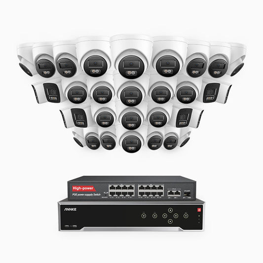 ANNKE H800 - 4K 32 Channel PoE Security System with 8 Bullet & 24 Turret Cameras, Human & Vehicle Detection, Color & IR Night Vision, Built-in Mic, RTSP Supported, 16-Port PoE Switch Included