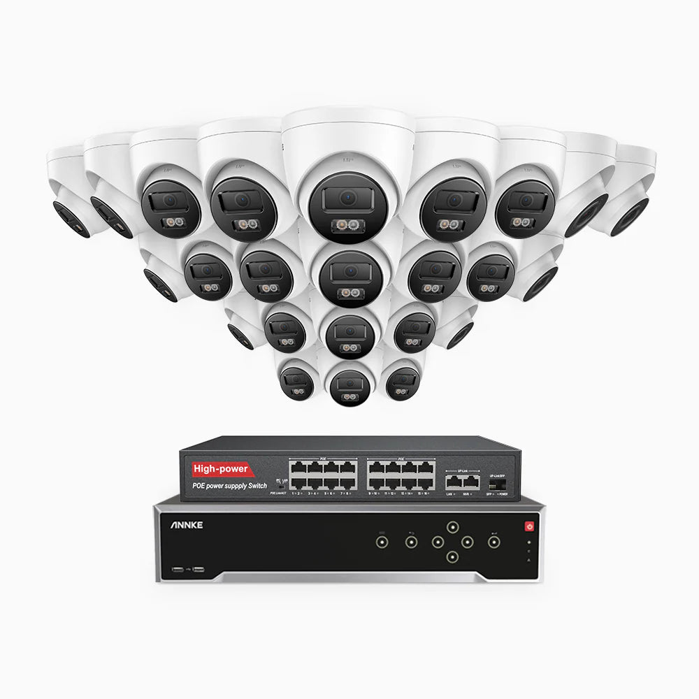 ANNKE H800 - 4K 32 Channel 24 Cameras PoE Security System, Human & Vehicle Detection, Color & IR Night Vision, Built-in Mic, RTSP Supported, 16-Port PoE Switch Included