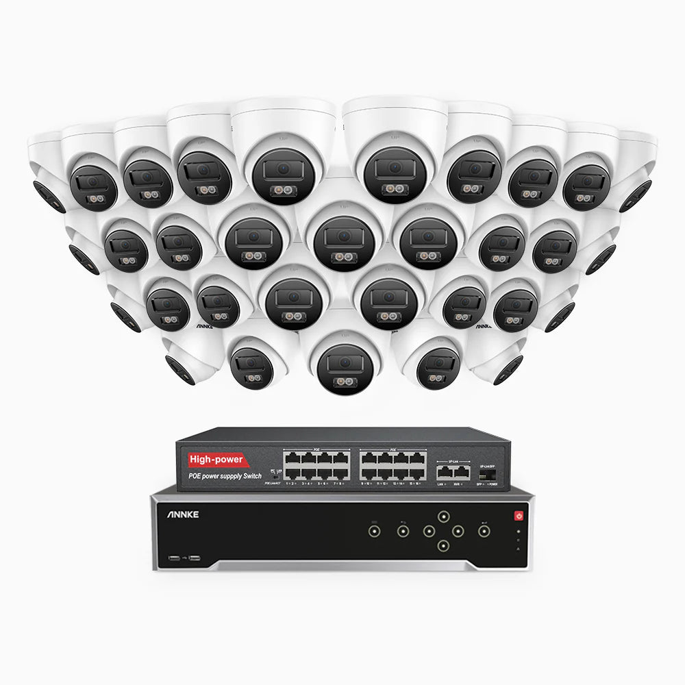 ANNKE H1200 - 4K 12MP 32 Channel 32 Cameras PoE Security System, Color & IR Night Vision, Human & Vehicle Detection, H.265+, Built-in Microphone, Max. 512 GB Local Storage, IP67