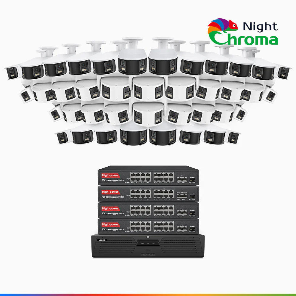 ANNKE NightChromaTM NDK800 – 4K 64 Channel Panoramic Dual Lens PoE Security System with 20 Bullet & 20 Turret Cameras, f/1.0 Super Aperture, Acme Color Night Vision, Active Siren and Strobe, Human & Vehicle Detection, Built-in Mic ,Two-Way Audio