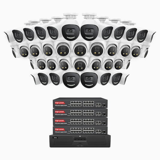 ANNKE H800X - 4K 64 Channel PoE Security System with 20 Bullet & 20 Turret Cameras, 1/1.8'' BSI Sensor, f/1.6 Aperture (0.003 Lux), Siren & Strobe Alarm,Two-Way Audio, Human & Vehicle Detection, Perimeter Protection, Works with Alexa, All-Metal Housing