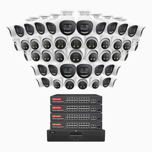 ANNKE H800X - 4K 64 Channel PoE Security System with 24 Bullet & 24 Turret Cameras, 1/1.8'' BSI Sensor, f/1.6 Aperture (0.003 Lux), Siren & Strobe Alarm,Two-Way Audio, Human & Vehicle Detection, Perimeter Protection, Works with Alexa, All-Metal Housing
