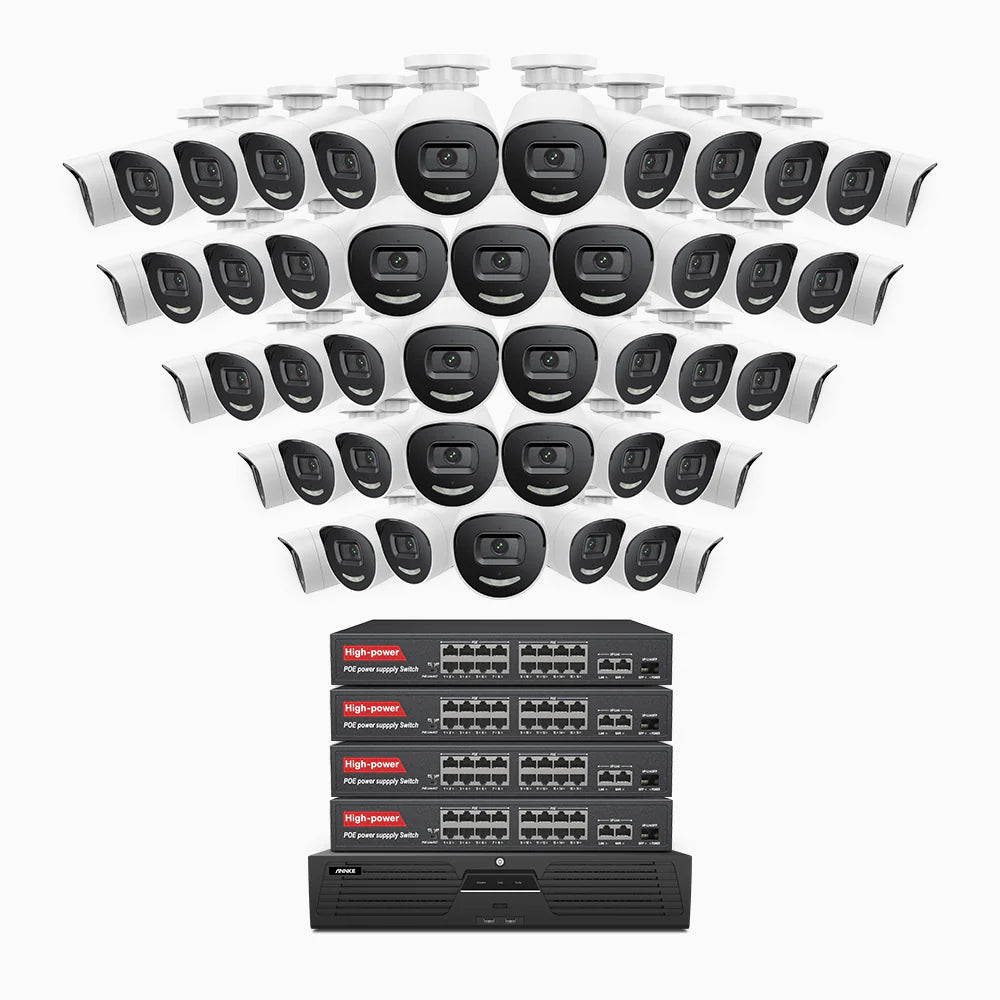 ANNKE H800X - 4K 64 Channel 48 Cameras PoE Security System, 1/1.8'' BSI Sensor, f/1.6 Aperture (0.003 Lux), Siren & Strobe Alarm,Two-Way Audio, Human & Vehicle Detection, Perimeter Protection, Works with Alexa, All-Metal Housing