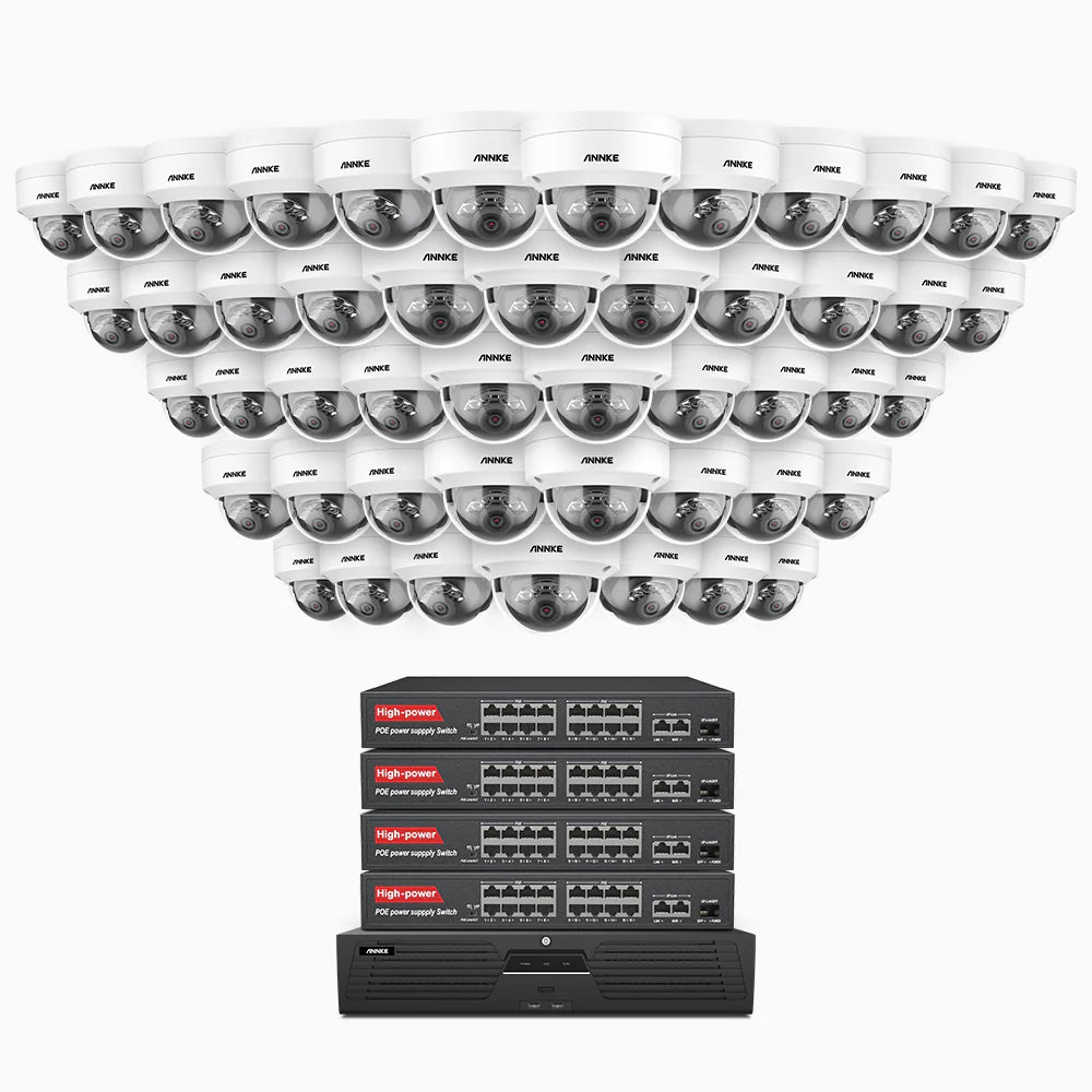ANNKE H1200 - 4K 12MP 64 Channel 48 Cameras PoE Security System, Color & IR Night Vision, Human & Vehicle Detection, H.265+, Built-in Microphone, Max. 512 GB Local Storage, IP67