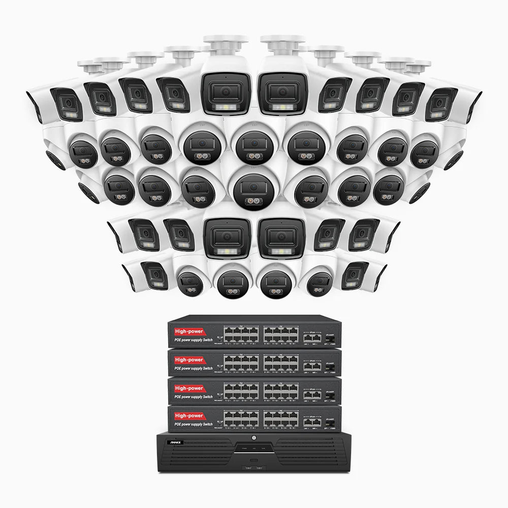 ANNKE H1200 - 4K 12MP 64 Channel PoE Security System with 24 Bullet & 24 Turret Cameras, Color & IR Night Vision, Human & Vehicle Detection, H.265+, Built-in Microphone, Max. 512 GB Local Storage, IP67