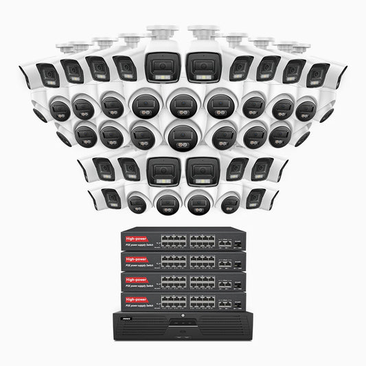 ANNKE H800 - 4K 64 Channel PoE Security System with 24 Bullet & 24 Turret Cameras, Human & Vehicle Detection, Color & IR Night Vision, Built-in Mic, RTSP Supported, 16-Port PoE Switch Included