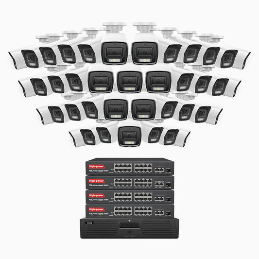 ANNKE H1200 - 4K 12MP 64 Channel 40 Cameras PoE Security System, Color & IR Night Vision, Human & Vehicle Detection, H.265+, Built-in Microphone, Max. 512 GB Local Storage, IP67