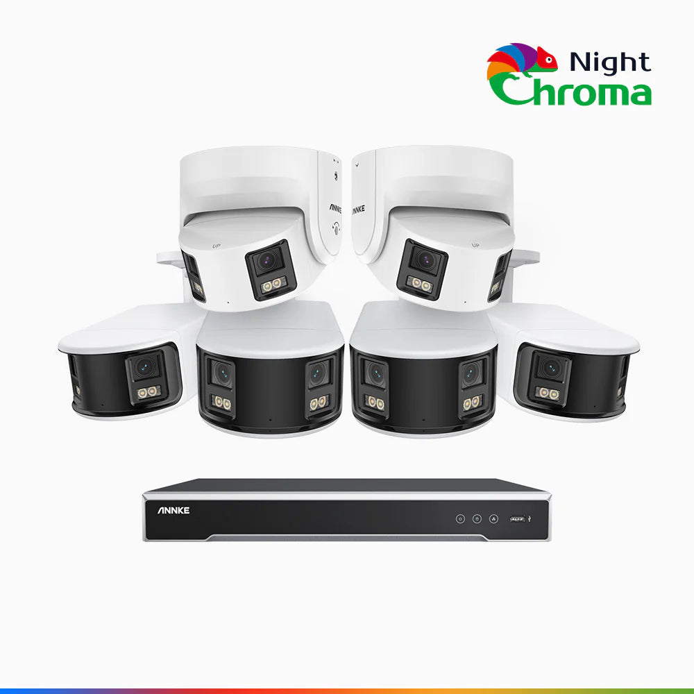 ANNKE NightChromaTM NDK800 – 4K 16 Channel Panoramic Dual Lens PoE Security System with 4 Bullet & 2 Turret Cameras, f/1.0 Super Aperture, Acme Color Night Vision, Active Siren and Strobe, Human & Vehicle Detection, Built-in Mic ,Two-Way Audio