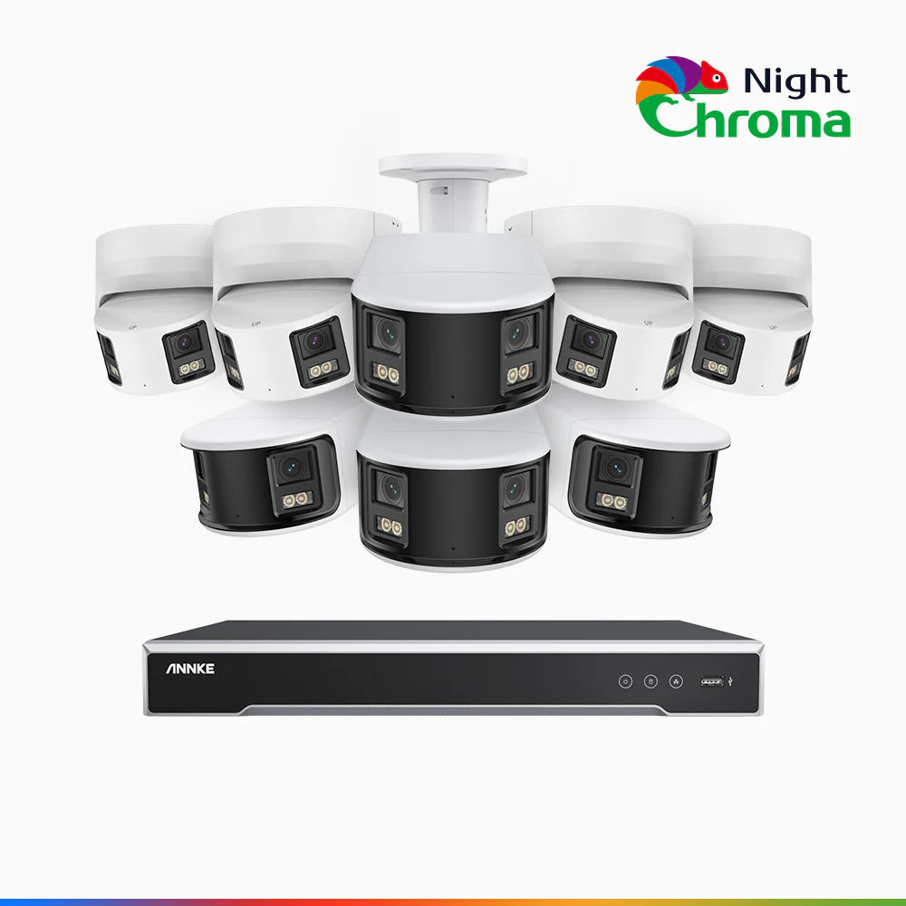 ANNKE NightChromaTM NDK800 – 4K 16 Channel Panoramic Dual Lens PoE Security System with 4 Bullet & 4 Turret Cameras, f/1.0 Super Aperture, Acme Color Night Vision, Active Siren and Strobe, Human & Vehicle Detection, Built-in Mic ,Two-Way Audio