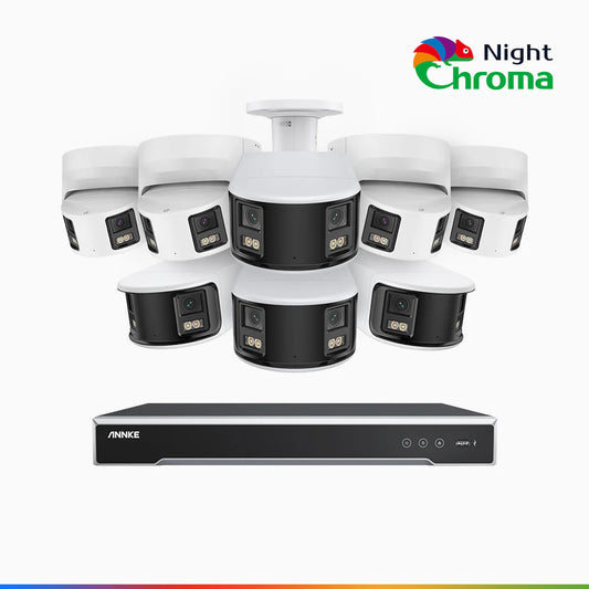 ANNKE NightChromaTM NDK800 – 4K 16 Channel Panoramic Dual Lens PoE Security System with 4 Bullet & 4 Turret Cameras, f/1.0 Super Aperture, Acme Color Night Vision, Active Siren and Strobe, Human & Vehicle Detection, Built-in Mic ,Two-Way Audio