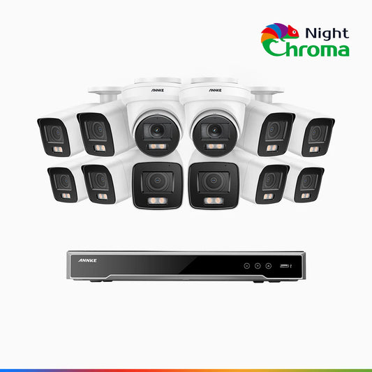 ANNKE NightChromaTM NCK800 – 4K 16 Channel PoE Security System with 10 Bullet & 2 Turret Cameras, f/1.0 Super Aperture, Color Night Vision, 2CH 4K Decoding Capability, Human & Vehicle Detection, Intelligent Behavior Analysis, Built-in Mic, 124° FoV