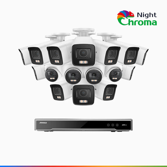 ANNKE NightChromaTM NCK800 – 4K 16 Channel PoE Security System with 12 Bullet & 4 Turret Cameras, f/1.0 Super Aperture, Color Night Vision, 2CH 4K Decoding Capability, Human & Vehicle Detection, Intelligent Behavior Analysis, Built-in Mic, 124° FoV