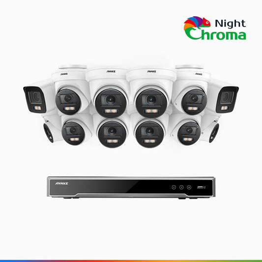 ANNKE NightChromaTM NCK800 – 4K 16 Channel PoE Security System with 2 Bullet & 10 Turret Cameras, f/1.0 Super Aperture, Color Night Vision, 2CH 4K Decoding Capability, Human & Vehicle Detection, Intelligent Behavior Analysis, Built-in Mic, 124° FoV