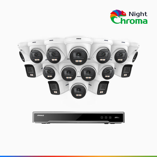ANNKE NightChromaTM NCK800 – 4K 16 Channel PoE Security System with 4 Bullet & 12 Turret Cameras, f/1.0 Super Aperture, Color Night Vision, 2CH 4K Decoding Capability, Human & Vehicle Detection, Intelligent Behavior Analysis, Built-in Mic, 124° FoV