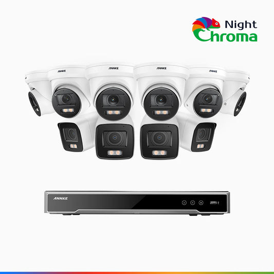 ANNKE NightChromaTM NCK800 – 4K 16 Channel PoE Security System with 4 Bullet & 6 Turret Cameras, f/1.0 Super Aperture, Color Night Vision, 2CH 4K Decoding Capability, Human & Vehicle Detection, Intelligent Behavior Analysis, Built-in Mic, 124° FoV