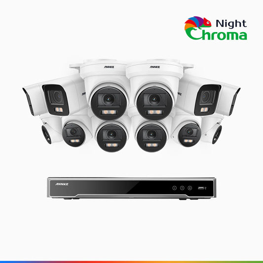 ANNKE NightChromaTM NCK800 – 4K 16 Channel PoE Security System with 4 Bullet & 8 Turret Cameras, f/1.0 Super Aperture, Color Night Vision, 2CH 4K Decoding Capability, Human & Vehicle Detection, Intelligent Behavior Analysis, Built-in Mic, 124° FoV