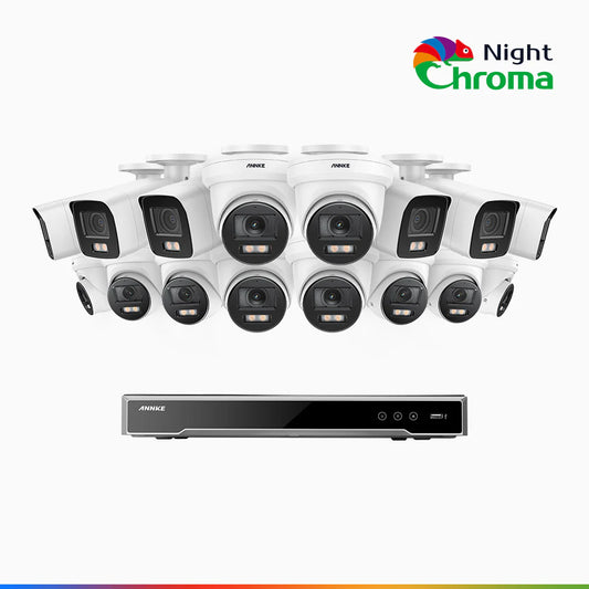 ANNKE NightChromaTM NCK800 – 4K 16 Channel PoE Security System with 6 Bullet & 10 Turret Cameras, f/1.0 Super Aperture, Color Night Vision, 2CH 4K Decoding Capability, Human & Vehicle Detection, Intelligent Behavior Analysis, Built-in Mic, 124° FoV