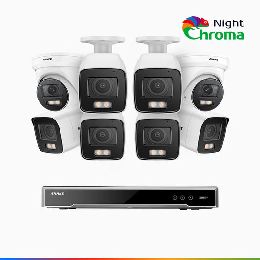 ANNKE NightChromaTM NCK800 – 4K 16 Channel PoE Security System with 6 Bullet & 2 Turret Cameras, f/1.0 Super Aperture, Color Night Vision, 2CH 4K Decoding Capability, Human & Vehicle Detection, Intelligent Behavior Analysis, Built-in Mic, 124° FoV