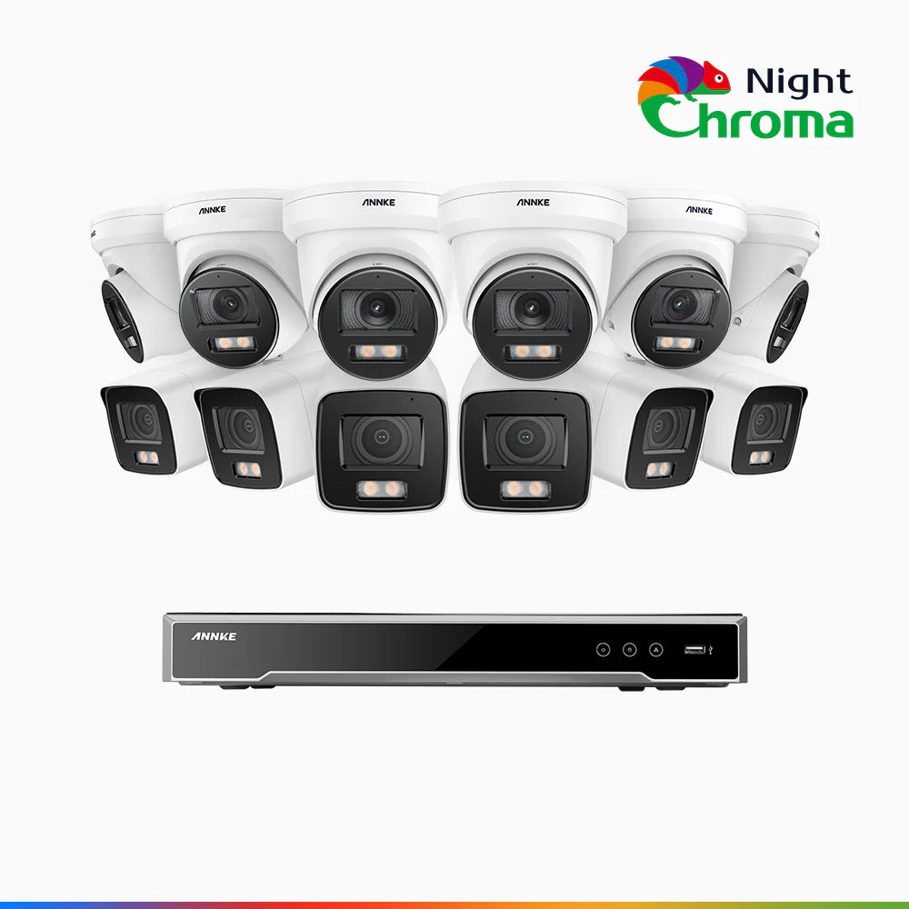 ANNKE NightChromaTM NCK800 – 4K 16 Channel PoE Security System with 6 Bullet & 6 Turret Cameras, f/1.0 Super Aperture, Color Night Vision, 2CH 4K Decoding Capability, Human & Vehicle Detection, Intelligent Behavior Analysis, Built-in Mic, 124° FoV