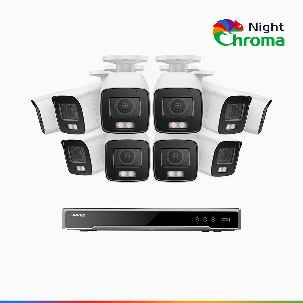 ANNKE  NightChromaTM NCK800 – 4K 16 Channel 10 Cameras PoE Security System, f/1.0 Super Aperture, Color Night Vision, 2CH 4K Decoding Capability, Human & Vehicle Detection, Intelligent Behavior Analysis, Built-in Mic, 124° FoV, All-Metal Housing