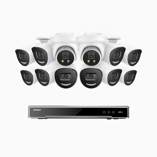 ANNKE H800X - 4K 16 Channel PoE Security System with 10 Bullet & 2 Turret Cameras, 1/1.8'' BSI Sensor, f/1.6 Aperture (0.003 Lux), Siren & Strobe Alarm,Two-Way Audio, Human & Vehicle Detection, Perimeter Protection, Works with Alexa, All-Metal Housing